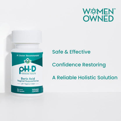 pH-D Feminine Health - 600 mg Boric Acid Suppositories - Woman Owned - for Vaginal Odor Use - 72 count