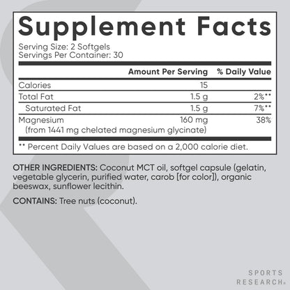 Sports Research® Magnesium Glycinate - Supports Restful Sleep & Enzymatic Processes - 160 mg Chelated Magnesium - Vegan Capsule - 90 Count - Nirvana Guru