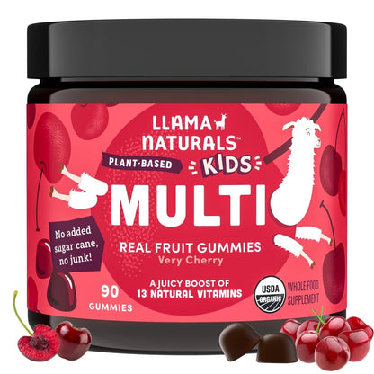 Llama Naturals Kids Multivitamin Gummies, Vegan, Organic with Vitamin D, C & K, Toddler Real Fruit Gummy Vitamins, Chewable Supplement, Whole Food Multivitamin, No Added Sugar Cane, Strawberry, 90 Ct Nirvana Guru