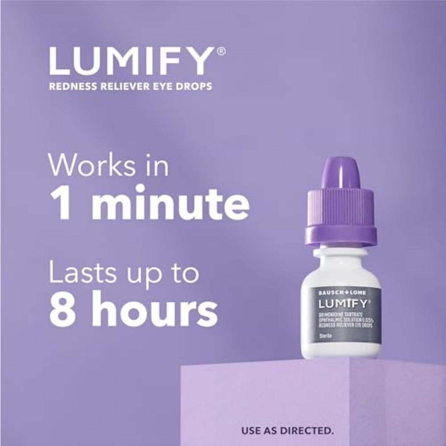 LUMIFY Eye Drops for Red Eyes, Redness Reliever for Brighter Looking Eyes, Works in 1 Minute & Lasts Up to 8 Hours, Eye Drops, 0.08 Fl Oz (2.5 mL), Packaging May Vary