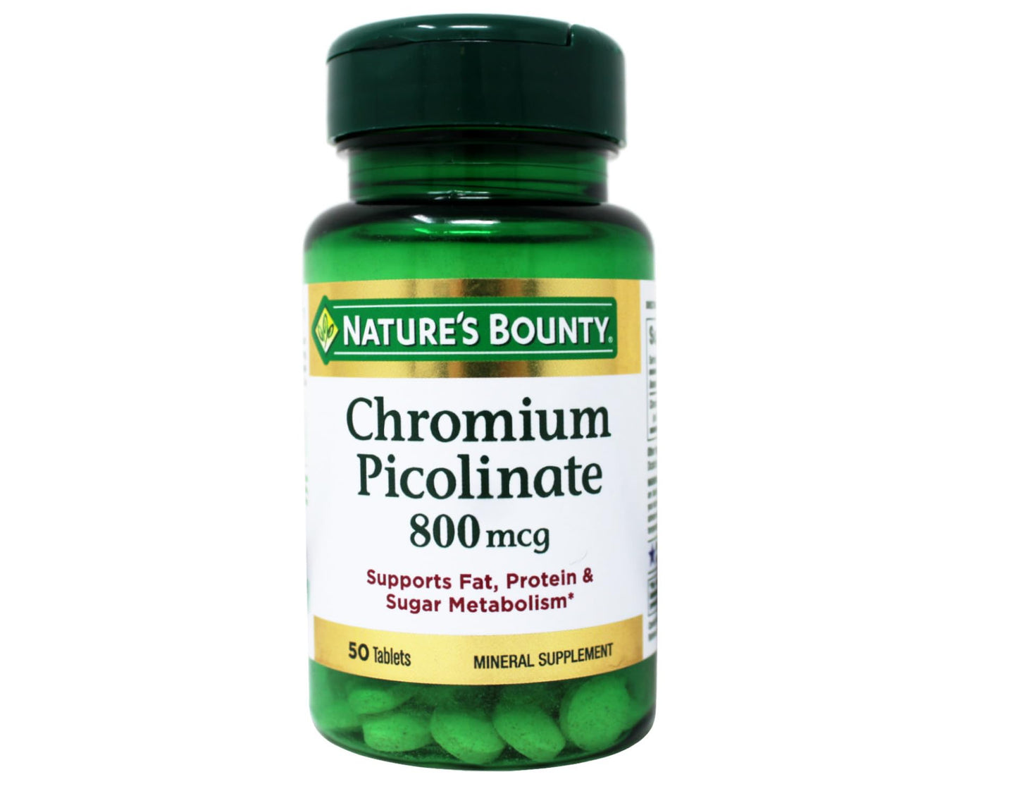 Nature's Bounty Chromium Picolinate, Supports Fat, Protein & Sugar Metabolism, Mineral Supplement, 800 mcg, 50 Tablets Nirvana Guru