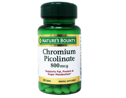 Nature's Bounty Chromium Picolinate, Supports Fat, Protein & Sugar Metabolism, Mineral Supplement, 800 mcg, 50 Tablets Nirvana Guru