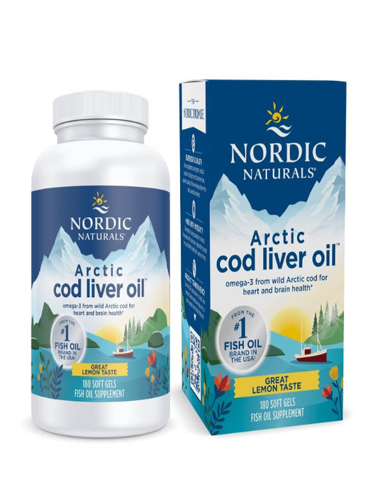 Nordic Naturals Arctic Cod Liver Oil, Lemon - 180 Soft Gels - 750 mg Total Omega-3s with EPA & DHA - Heart & Brain Health, Healthy Immunity, Overall Wellness - Non-GMO - 60 Servings - Nirvana Guru