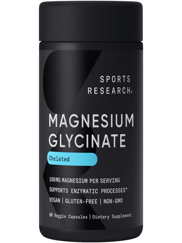 Sports Research® Magnesium Glycinate - Supports Restful Sleep & Enzymatic Processes - 160 mg Chelated Magnesium - Vegan Capsule - 90 Count - Nirvana Guru