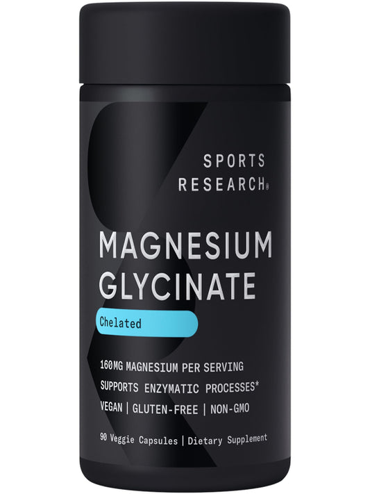 Sports Research® Magnesium Glycinate - Supports Restful Sleep & Enzymatic Processes - 160 mg Chelated Magnesium - Vegan Capsule - 90 Count - Nirvana Guru