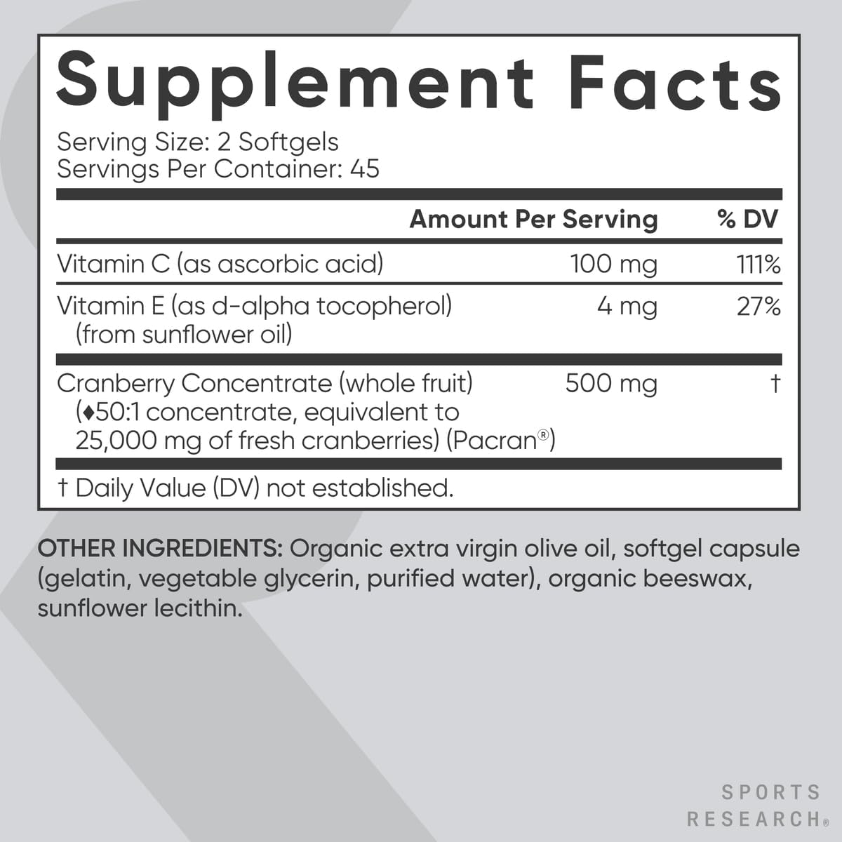 Sports Research Cranberry Fruit Complex Supplement - Softgels for Urinary Tract Health Support - Equal to 25,000mg of Cranberries, Made with Pacran & Vitamins C & E - Non-GMO & Gluten Free - 90 Count - Nirvana Guru