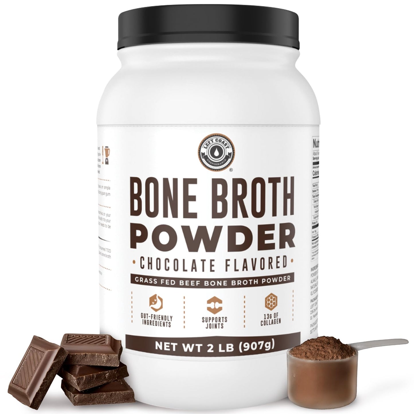 Bone Broth Protein Powder, Chocolate, Grass Fed 2lbs, 42 servings 16g protein, 13g Collagen. Low Carb, 2 net Carb, Dairy Free, Keto Friendly Bone Broth Protein Supplement with Collagen Types I & III - Nirvana Guru