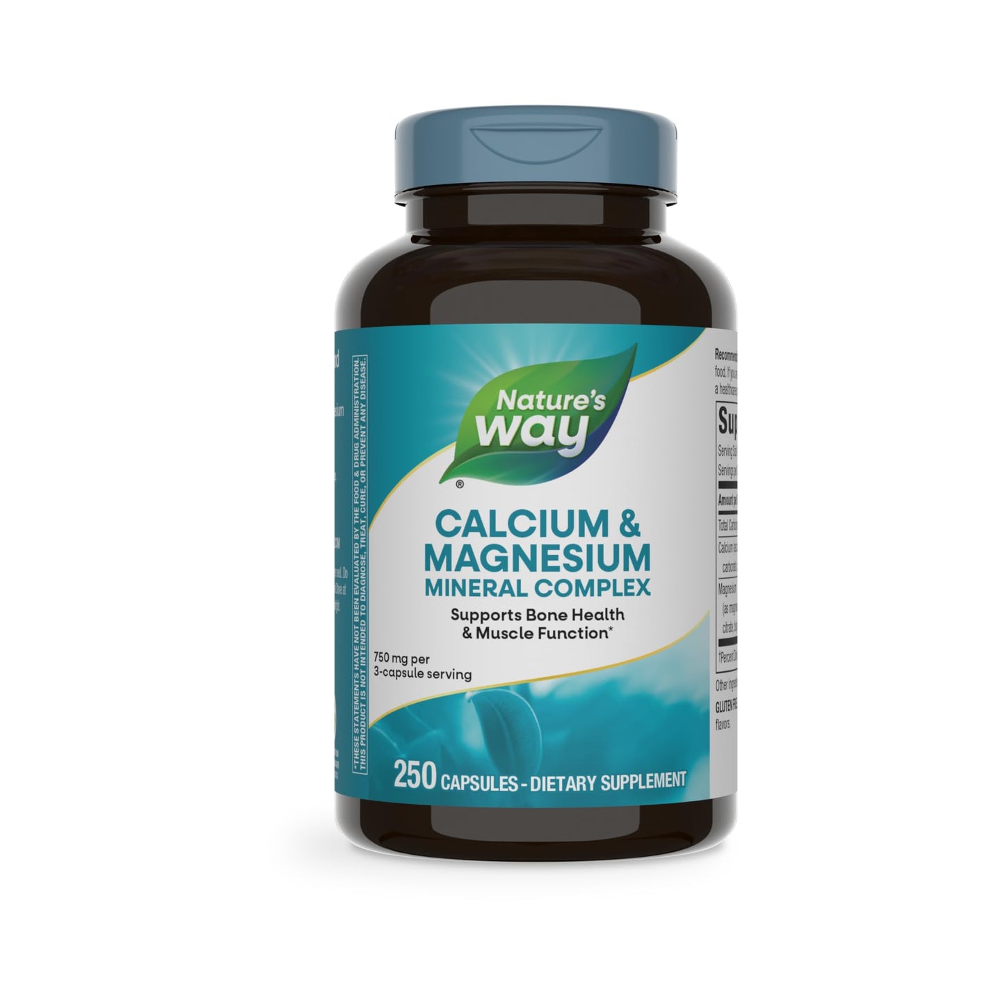 Nature's Way Calcium & Magnesium Mineral Complex, Supports Bone Health & Muscle Function,* 750 mg per 3-Capsule Serving, 250 Capsules (Packaging May Vary) - Nirvana Guru