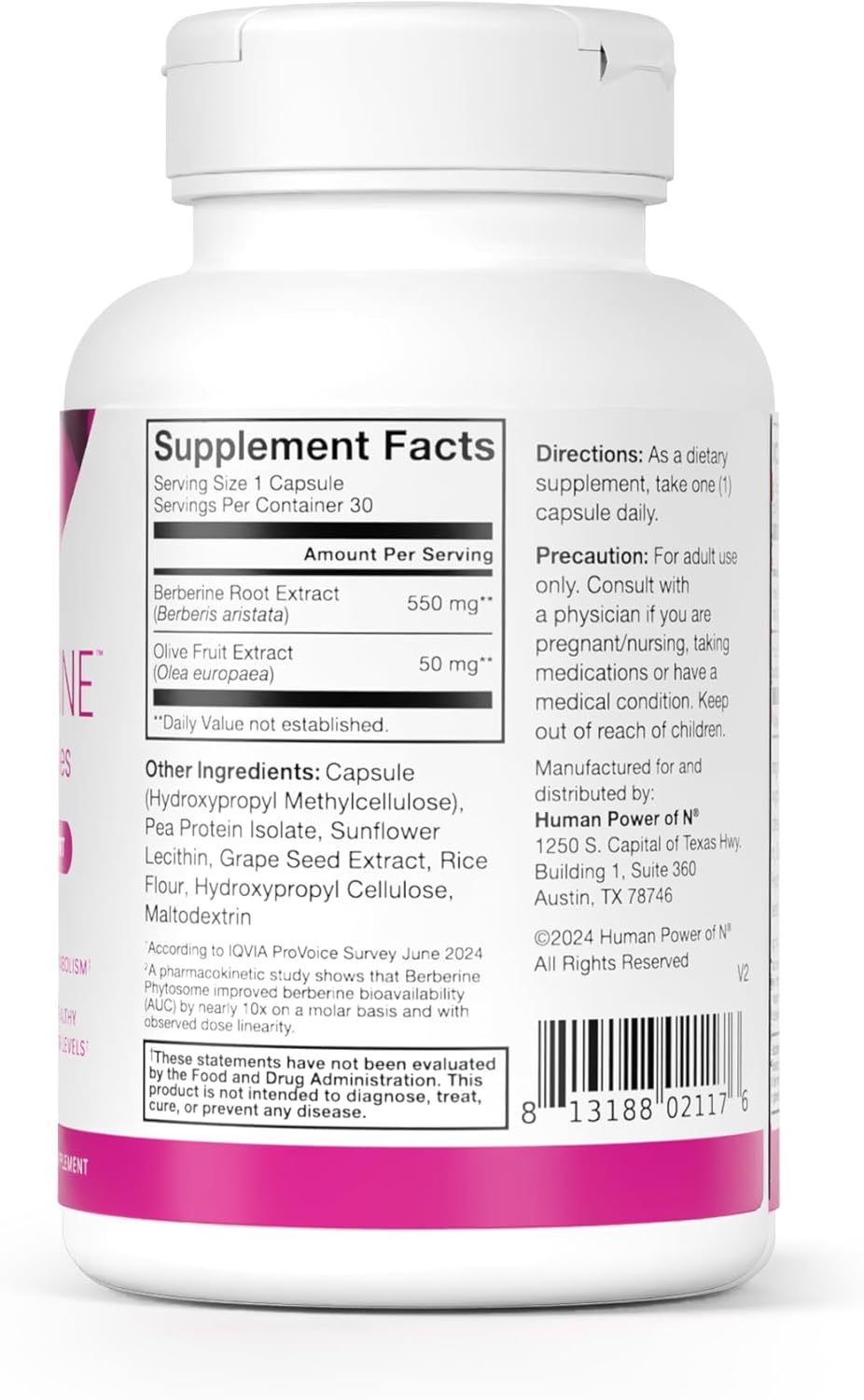 HumanN SuperBerine Berberine Supplement - Cholesterol & Metabolic Clinically Researched Support - High Absorbency Formula with Olive Leaf Extract - 30 Capsules - Nirvana Guru