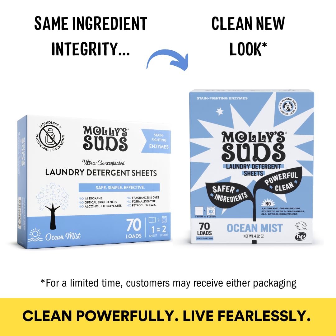 Molly’s Suds Laundry Detergent Sheets | Gentle on Sensitive Skin, Powerful Bio-Based Enzymes, Stain-Fighting | Liquidless & Plastic-Free Packaging | 70 Loads (Unscented) Nirvana Guru
