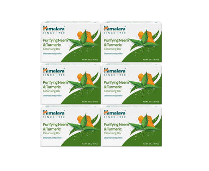 Himalaya Purifying Neem & Turmeric Cleansing Bar for Clean and Healthy Looking Skin, Free from Parabens, SLS and Phthalates, Gluten Free, Vegan, 125 g (4.41 oz), 6 Pack - Nirvana Guru