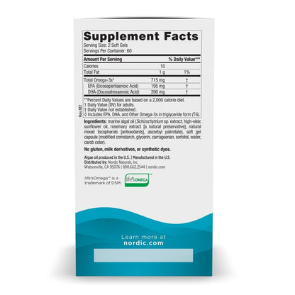 Nordic Naturals Algae Omega - 120 Soft Gels - 715 mg Omega-3 - Certified Vegan Algae Oil - Plant-Based EPA & DHA - Heart, Eye, Immune & Brain Health - Non-GMO - 60 Servings - Nirvana Guru