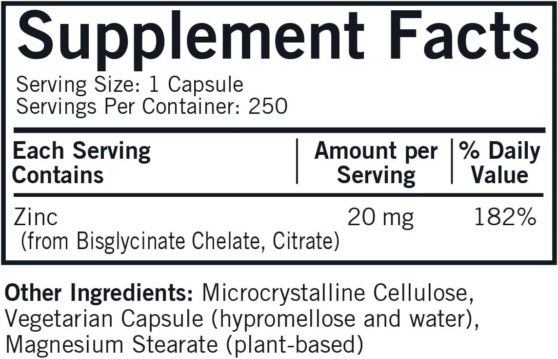 Kirkman - Zinc 20mg - 250 Capsules - Immune Support - High Absorption - Hypoallergenic - Nirvana Guru