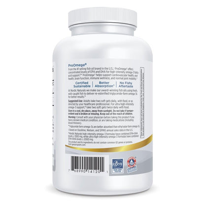 Nordic Naturals ProOmega, Lemon Flavor - 180 Soft Gels - 1280 mg Omega-3 - High-Potency Fish Oil with EPA & DHA - Promotes Brain, Eye, Heart, & Immune Health - Non-GMO - 90 Servings - Nirvana Guru