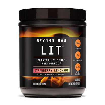 BEYOND RAW LIT Pre Workout Powder Supplement for Men and Women, Energy, Focus, Endurance, Pumps, Nitric Oxide Boost, 250mg Caffeine, Creatine, Beta Alanine, Gummy Worm, 30 Servings Nirvana Guru