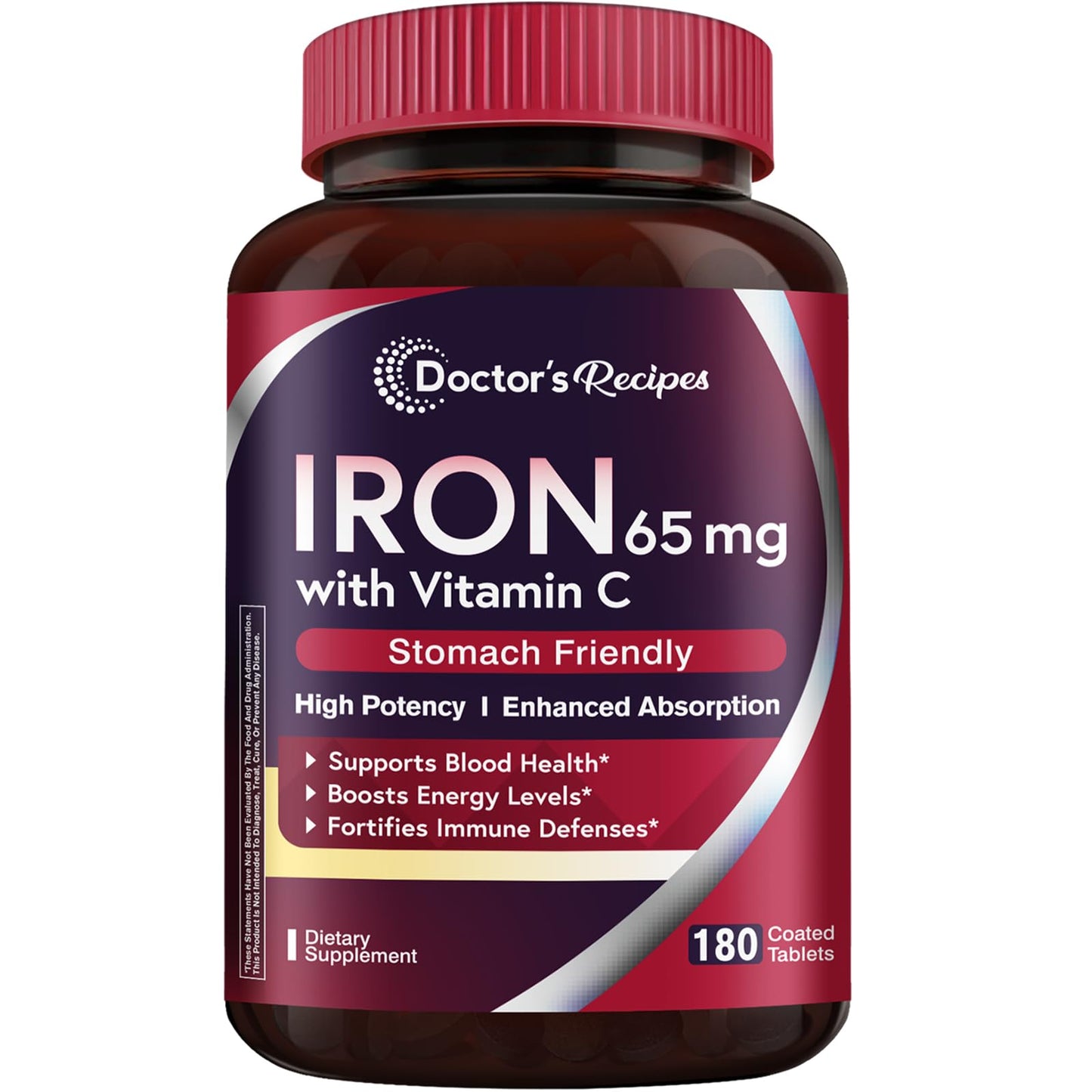 Doctor's Recipes Iron Supplement 65 mg with Vitamin C - Maximized Absorption, Stomach Friendly & High Potency Iron Pills for Red Blood Cells Formation & Immunity Health - Vegan Non-GMO 60 Iron Tablets Nirvana Guru