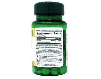 Nature's Bounty Chromium Picolinate, Supports Fat, Protein & Sugar Metabolism, Mineral Supplement, 800 mcg, 50 Tablets Nirvana Guru
