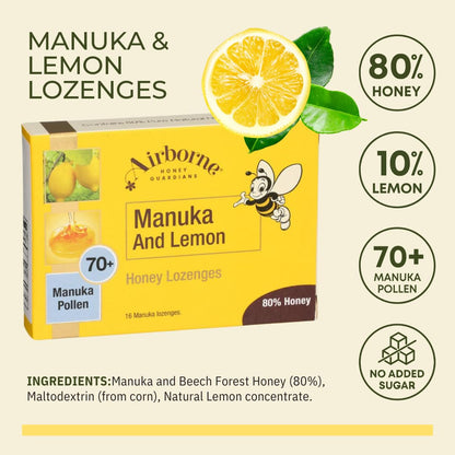 Airborne (New Zealand) Manuka Honey and Lemon Lozenges (16 x 0.1oz) Nirvana Guru