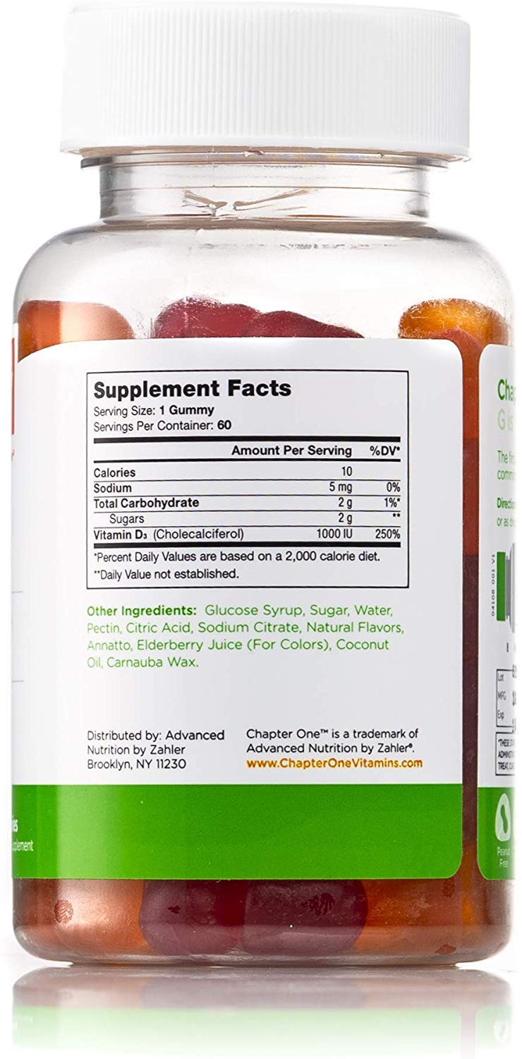 Zahler - Chapter One Vitamin D 3 1000 IU Gummies (60 Flavored Gummies) - Certified Kosher Chewable Vitamin D3 Gummies for Kids & Adults - VIT D3 Supplements - Made in USA Vitamin D Gummies - Nirvana Guru