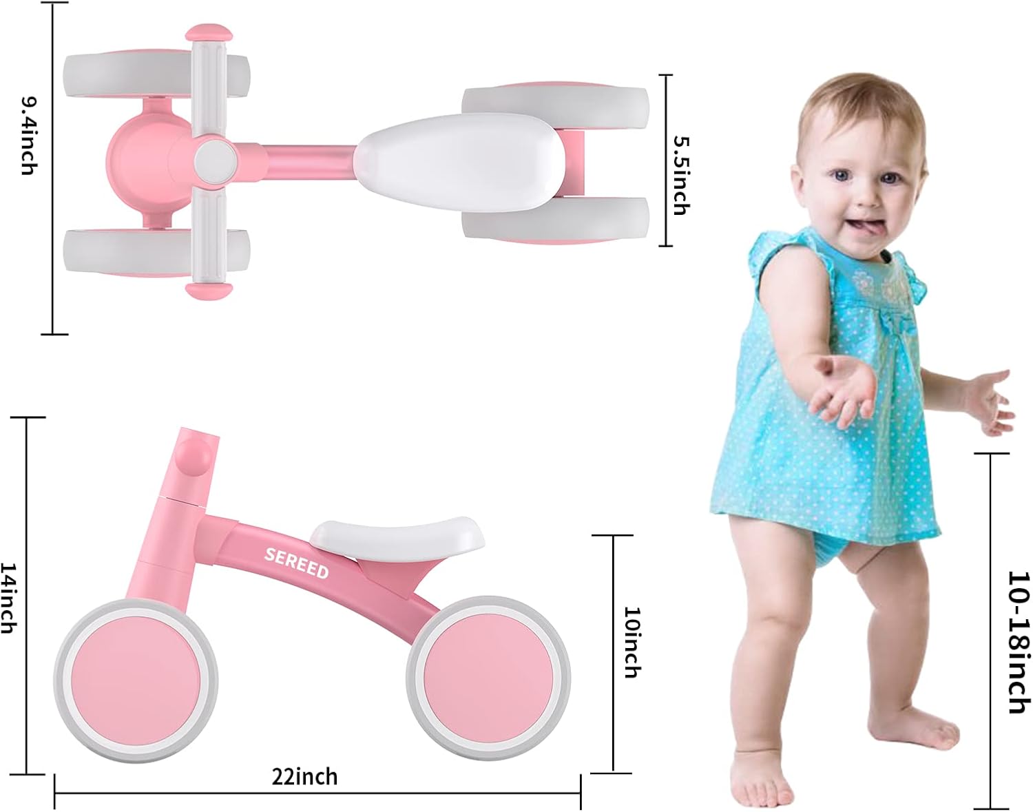SEREED Baby Balance Bike for 1 Year Old Boys Girls 12-24 Month Toddler Balance Bike, 4 Wheels Toddler First Bike, First Birthday Gifts Nirvana Guru