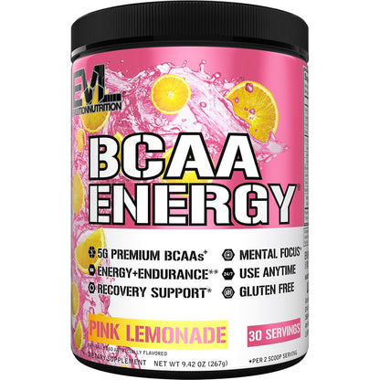 EVL BCAAs Amino Acids Powder - BCAA Energy Pre Workout Powder for Muscle Recovery Lean Growth and Endurance - Rehydrating Post Workout Recovery Drink with Natural Caffeine - Pink Lemonade Nirvana Guru