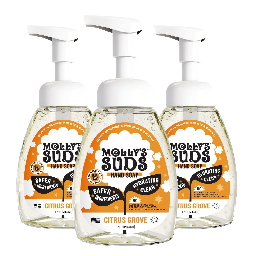 Molly's Suds Foaming Hand Soap - Made with Aloe and Coconut Oil | Moisturizing Hand Wash | Clean Ingredients, Infused with Essential Oils | Citrus Grove - 8.25 Oz (Pack of 3) Nirvana Guru