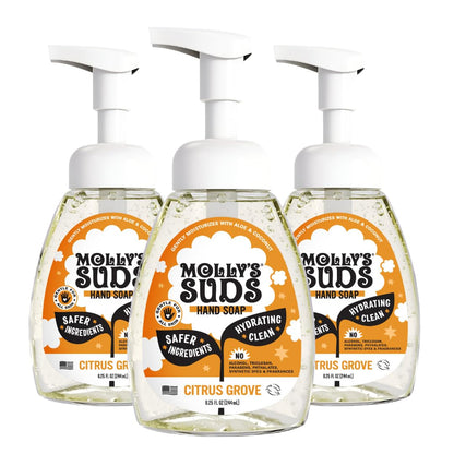 Molly's Suds Foaming Hand Soap - Made with Aloe and Coconut Oil | Moisturizing Hand Wash | Clean Ingredients, Infused with Essential Oils | Citrus Grove - 8.25 Oz (Pack of 3) Nirvana Guru