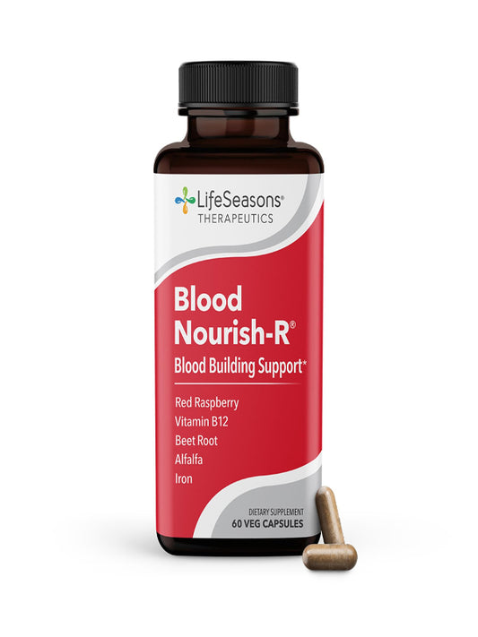 LifeSeasons - Blood Nourish-R - Iron Deficiency Supplement - Supports Anemia, Fatigue, Paleness & Dizziness - No Constipation - Blood Building - Iron, Alfalfa, Raspberry & Vitamin B-12-60 Capsules - Nirvana Guru