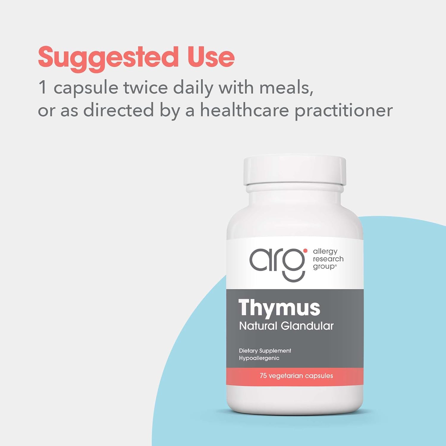 Allergy Research Group Thymus Supplement - Thymus Tissue, Glandular Extract, 1000mg Raw Thymus Glandular, Ovine, Lyophilized, Hypoallergenic - 75 Count Nirvana Guru