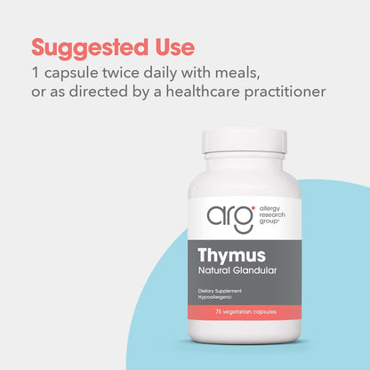 Allergy Research Group Thymus Supplement - Thymus Tissue, Glandular Extract, 1000mg Raw Thymus Glandular, Ovine, Lyophilized, Hypoallergenic - 75 Count Nirvana Guru