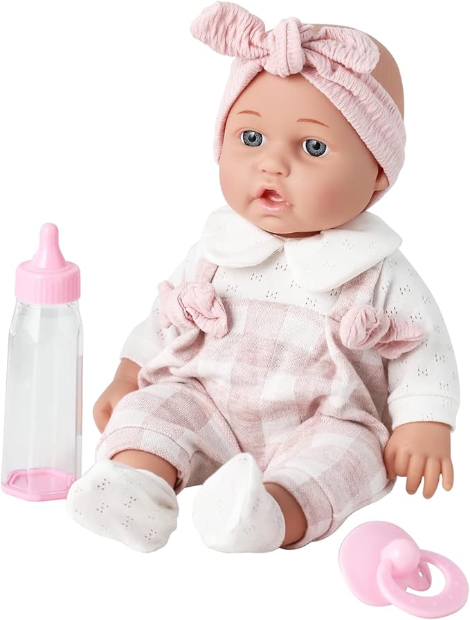 Enjoyin 12'' Baby Doll in Gift Box with Pink Cloths, Pacifier, 13''x13'' Microfabric Blanket, and Feeding Bottle. Gift Idea for Ages 3+ nirvanaguru