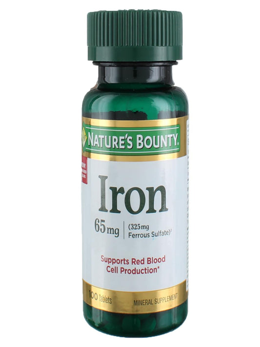 Nature's Bounty Iron 65mg, 325 mg Ferrous Sulfate, Cellular Energy Support, Promotes Normal Red Blood Cell Production, 100 Tablets Nirvana Guru