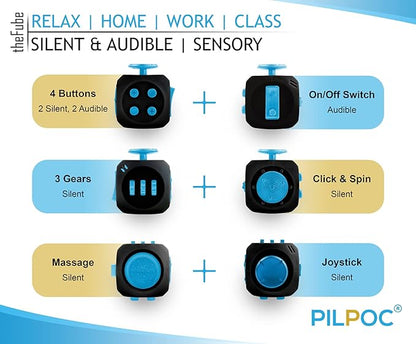 PILPOC theFube Fidget Cube – 6-Sided Infinity Stress Relief Toy for Adults & Kids | Focus & Mindfulness Aid with Silent & Audible Modes + Carry Case (Midnight) nirvanaguru