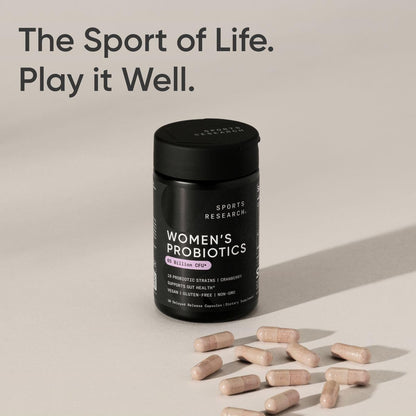 Sports Research Probiotics with Prebiotics & Cranberry | Women's Probiotic Blend with 65 Billion CFU at Expiration | Gluten Free, Non-GMO Verified & Vegan Certified (30 Count) - Nirvana Guru