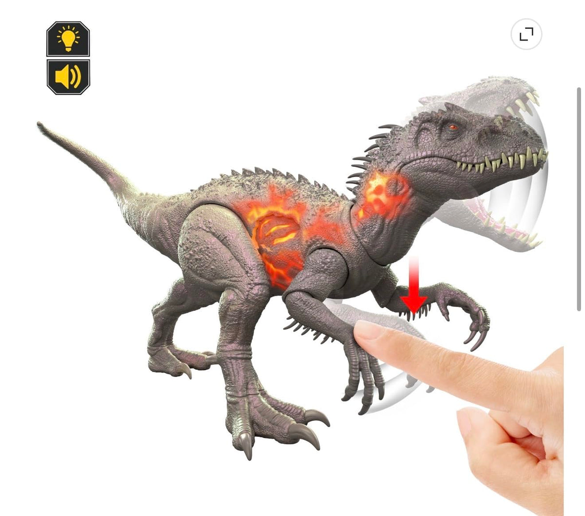 Mattel Jurassic World Damage! Hikaru JLD20 Hoaru Indominus Rex Children's Figure, Dinosaur Toy, Total Length: Approx. 17.7 inches (45 cm), Ages 4 and up, Gray