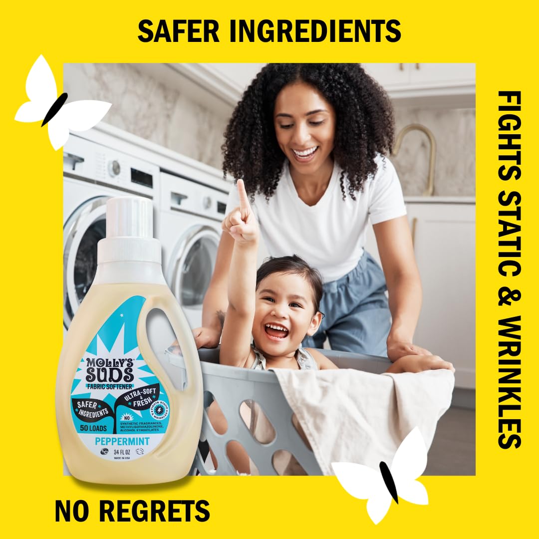 Molly’s Suds Fabric Softener Liquid for Sensitive Skin | Vinegar-Powered, Infused with Essential Oils | Fights Static, Reduces Wrinkles, Deodorizes | Peppermint, 50 Loads Nirvana Guru