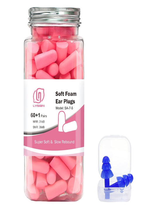 LYSIAN Ultra Soft Foam Earplugs Sleep, Noise Cancelling Ear Plugs for Sleeping, Shooting,Travel and Work-38dB SNR 31dB NRR Sound Blocking-60 Pairs Pack (Lake Blue)