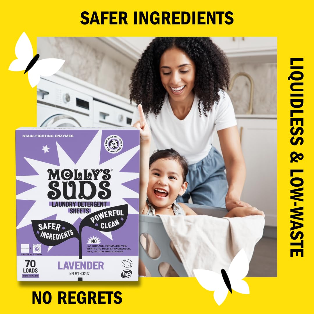 Molly’s Suds Laundry Detergent Sheets | Gentle on Sensitive Skin, Powerful Bio-Based Enzymes, Stain-Fighting | Liquidless & Plastic-Free Packaging | 70 Loads (Unscented) Nirvana Guru