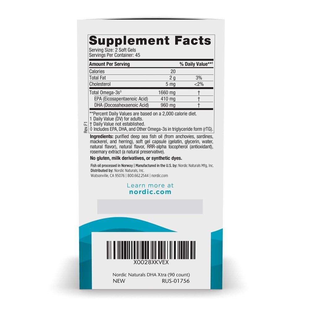 Nordic Naturals DHA Xtra, Strawberry - 90 Soft Gels - 1660 mg Omega-3 - High-Intensity DHA Formula for Brain & Nervous System Support - Non-GMO - 45 Servings - Nirvana Guru