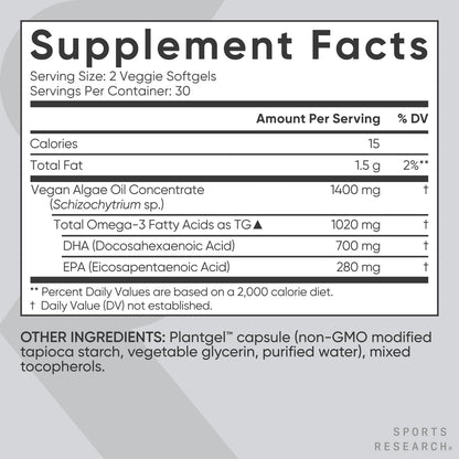 Sports Research® Vegan Omega-3 Algae Oil - Nirvana Guru