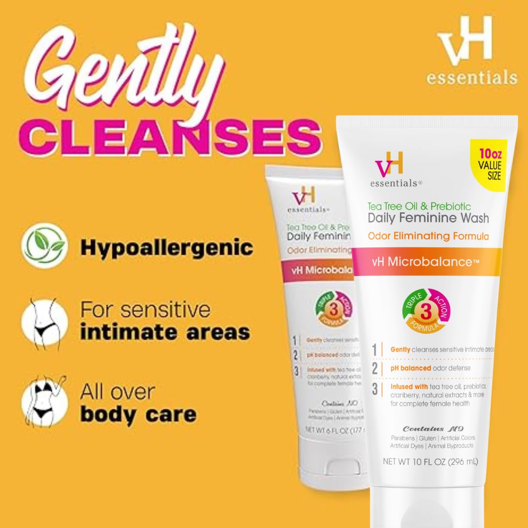 vH essentials, Ph Balanced Daily Feminine Wash, Tea Tree Oil & Prebiotic, 6, Fl Oz, (Pack Of 1) 54306 Clear Nirvana Guru
