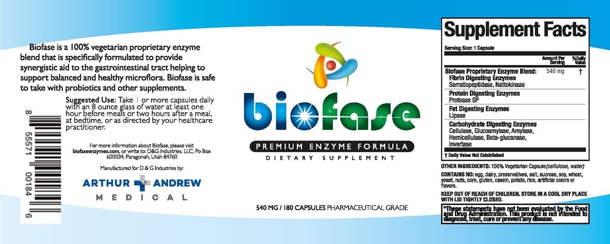 Biofase-Premium-Enzyme-Formula 180 Capsules - Biofilm Defense & Digestion - Systemic Enzymes to Support Intestinal Health - No Fillers! Nirvana Guru