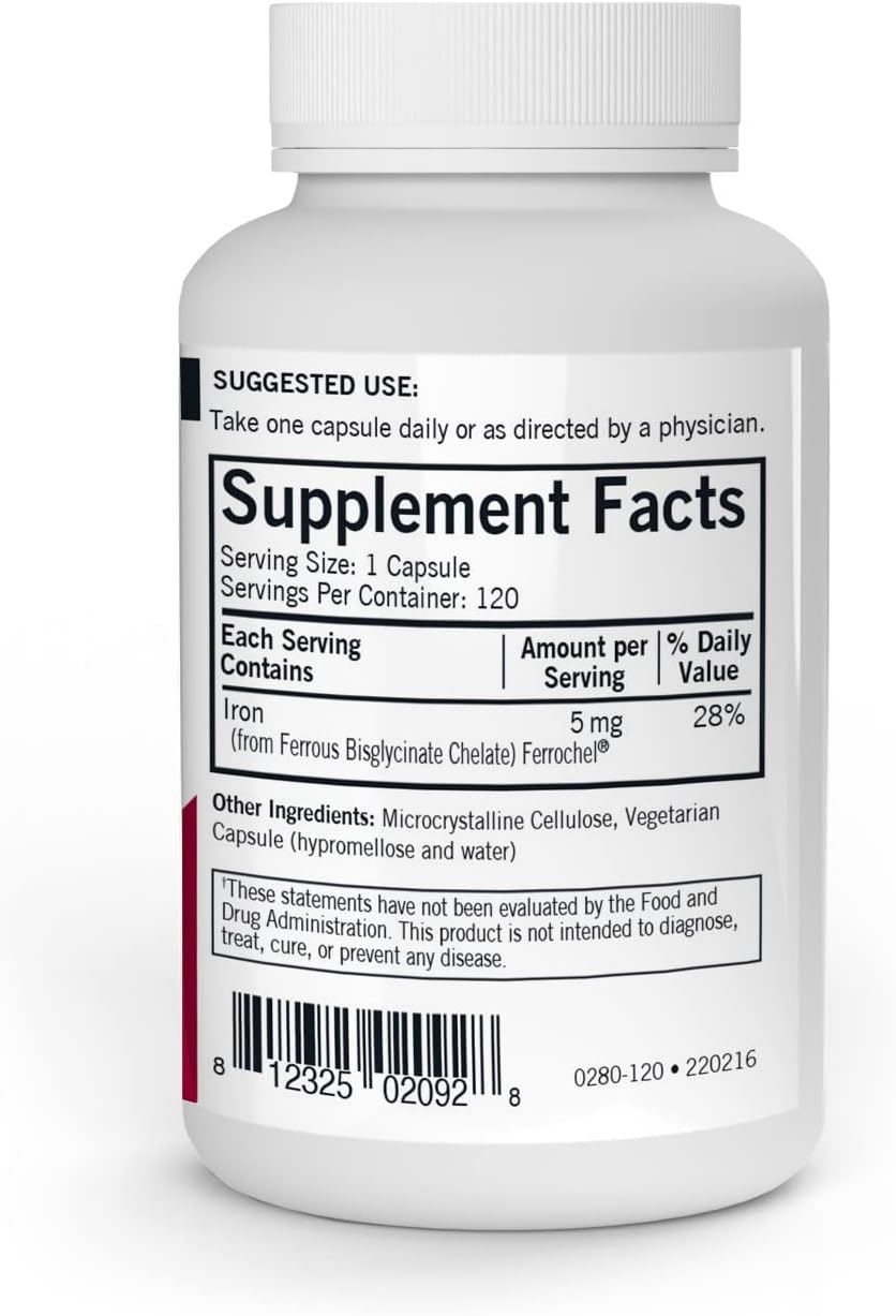 Kirkman - Iron Ferrochel 5mg - 120 Capsules - Aids Hemoglobin & Myoglobin Production - Supports Red Blood Cells Formation - Hypoallergenic - Nirvana Guru