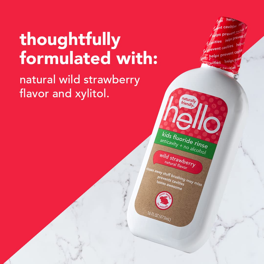 Hello Natural Watermelon Flavor Kids Fluoride Free Rinse, Alcohol Free, Vegan, SLS Free, Mouthwash for Kids Age 6 and Up, 16 Fl Oz (Pack of 3) Nirvana Guru