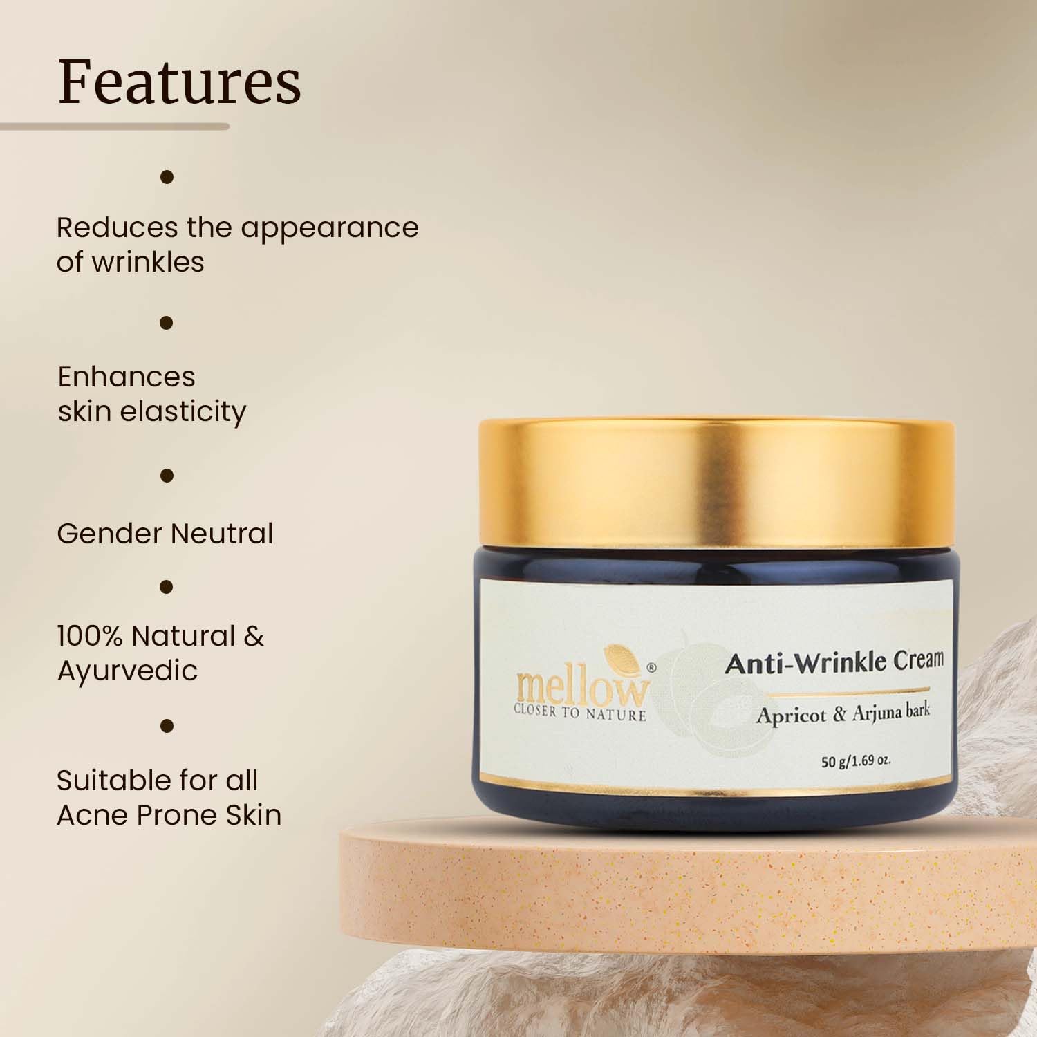 Mellow Herbals Ayurvedic Anti-Wrinkle Skin Firming Cream (50Gm) | Moisturizes & tightens skin | Babachi Ark, Arjuna Bark & Green Apple Extracts | Ayush Certified | GMO, Paraben and Silicone Free Nirvana Guru