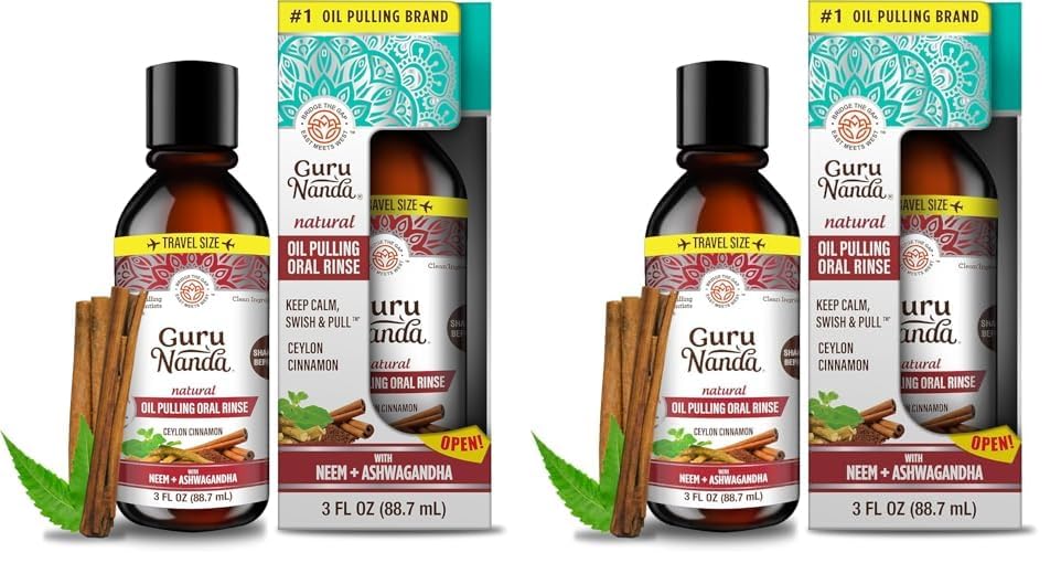 GuruNanda Travel Size CocoMint Oil Pulling Mouthwash, 7 Essential Oils & Vitamins, Promotes Fresh Breath & Happy Gums, No Alcohol & Fluoride, 3 oz Nirvana Guru