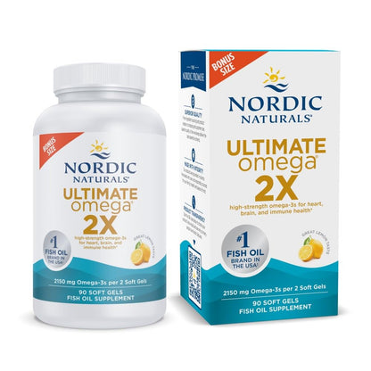 Nordic Naturals Ultimate Omega 2X, Lemon Flavor - 60 Soft Gels - 2150 mg Omega-3 - High-Potency Fish Oil with EPA & DHA - Promotes Brain & Heart Health - Non-GMO - 30 Servings - Nirvana Guru