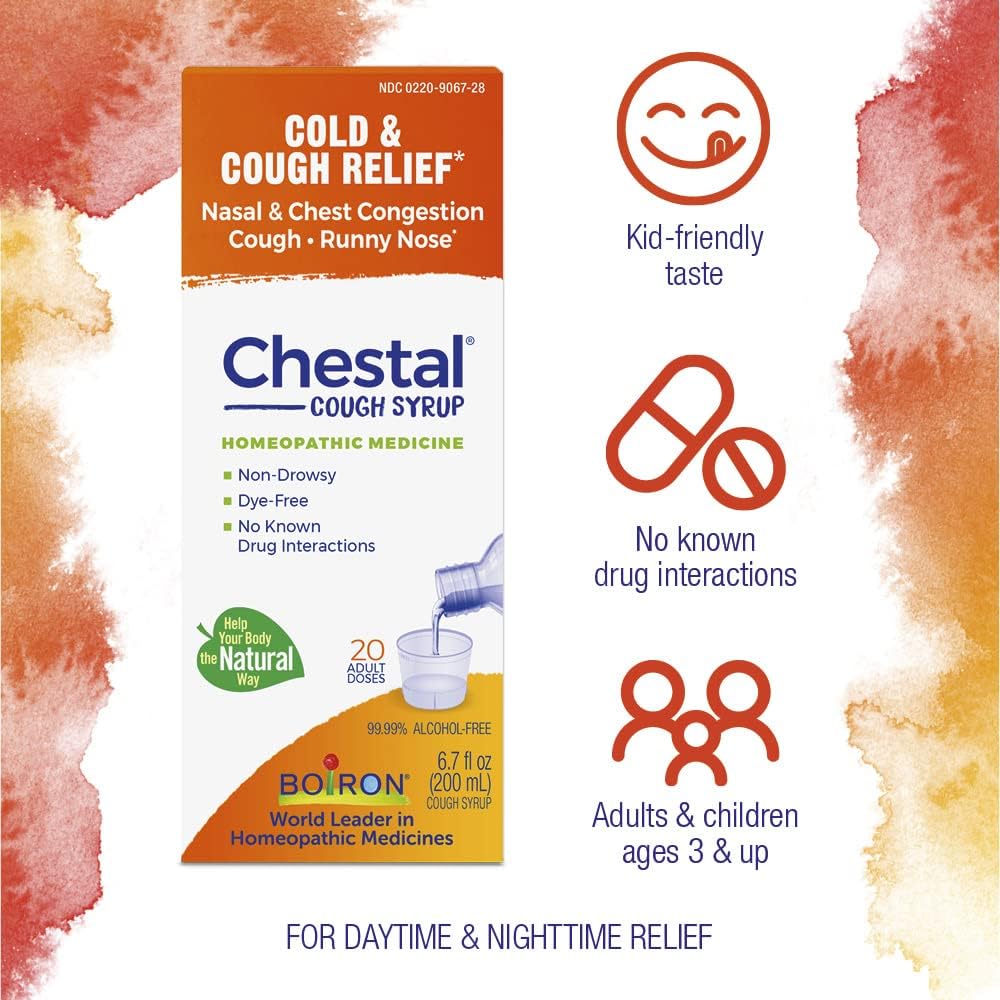 Boiron Chestal Adult Cold and Cough Syrup for Nasal and Chest Congestion, Runny Nose, and Sore Throat Relief - 6.7 Fl oz - Nirvana Guru