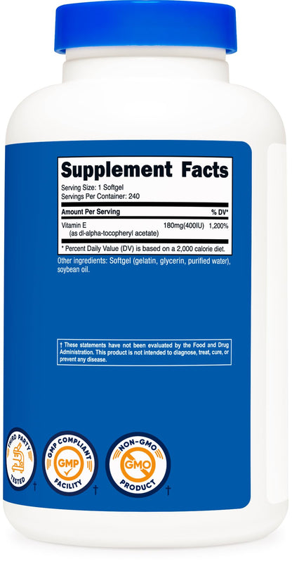 Nutricost Vitamin E 400 IU, 240 Softgel Capsules - Gluten Free, Non-GMO Nirvana Guru