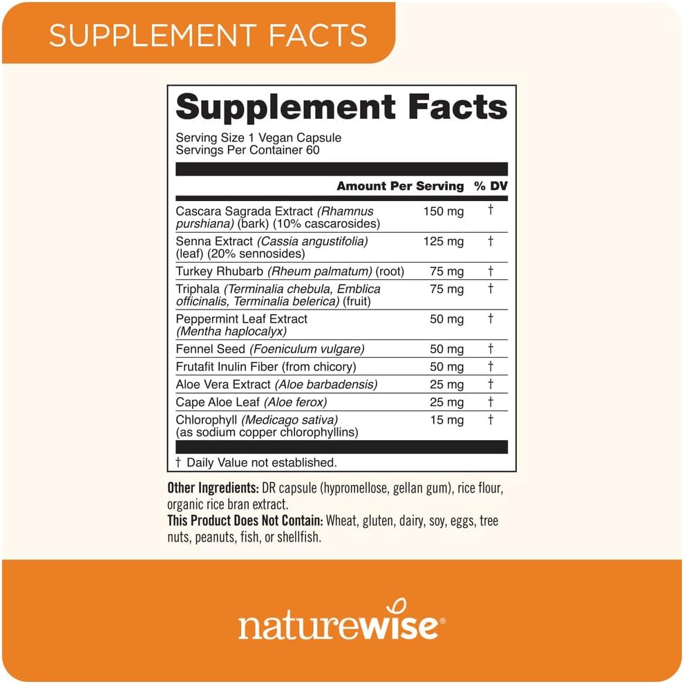Naturewise Total Colon Care Herbal Cleanse - With Prebiotics, Botanicals, & Antioxidants - for Regular Bowel Movement, Digestion, Gut Health - Vegan, Gluten-Free, Non-GMO - 60 Capsules[2-Month Supply] - Nirvana Guru